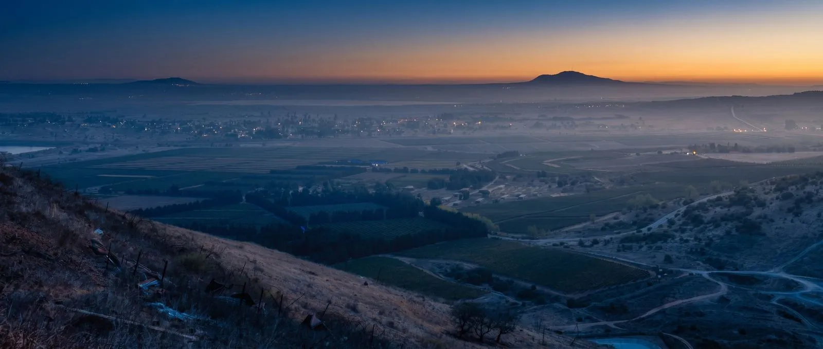 The Golan Heights at blue hour, seen from Mount Bental